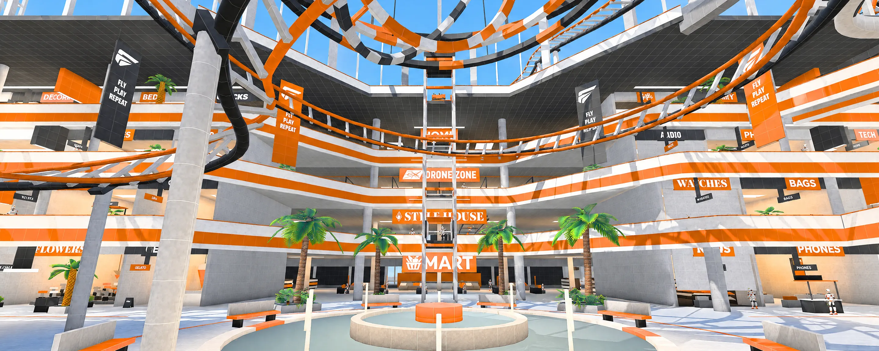 Flight Division, flying through the Whoop World mall atrium